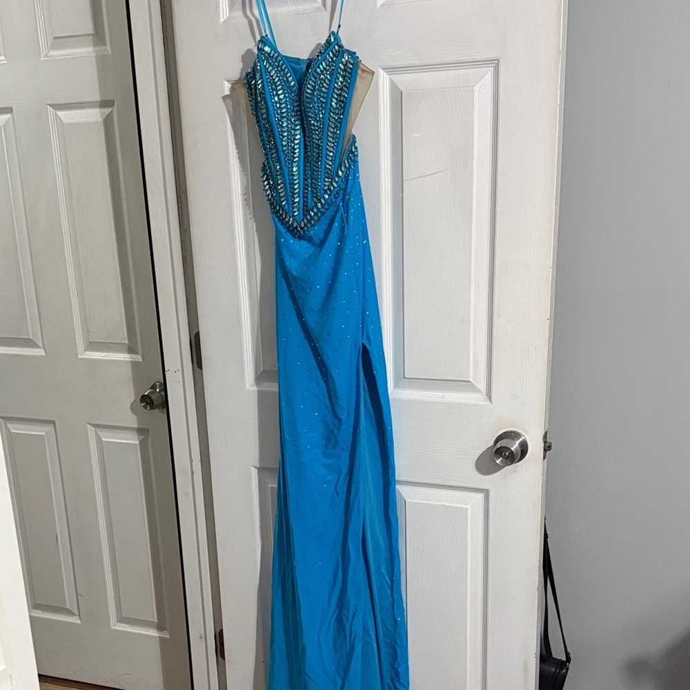 Johnathan Kayne Turquoise Beaded Gown